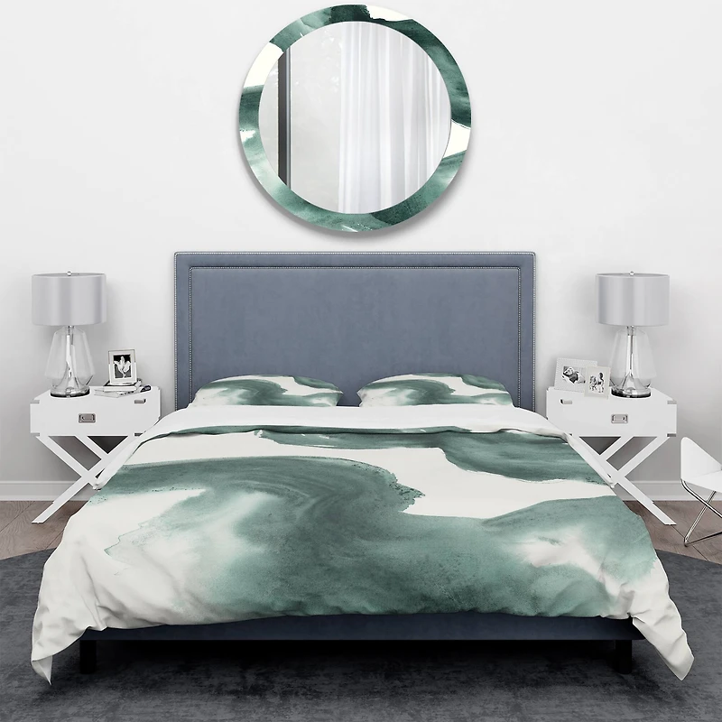 Designart 'Gouache Green on Gray I' Geometric Bedding Set