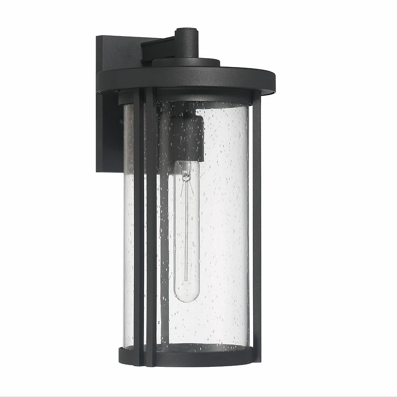 Hello Honey® Maude Matte Black Modern Cylindrical Metal & Glass Wall Mounted Outdoor Wall Light