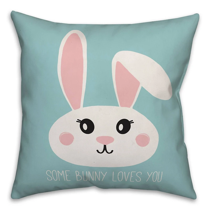 Some Bunny Loves You Teal Throw Pillow