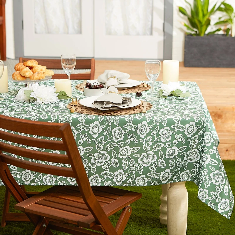 Artichoke Green Floral Print Outdoor Tablecloth with Zipper