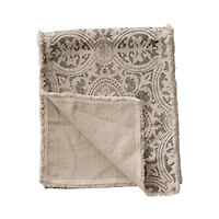 Hello Honey® 72" Gray & Cream Cotton Printed Table Runner with Frayed Edge
