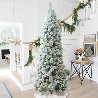 9ft. Pre-Lit Flocked Pine Pencil Artificial Christmas Tree, Warm White LED Lights