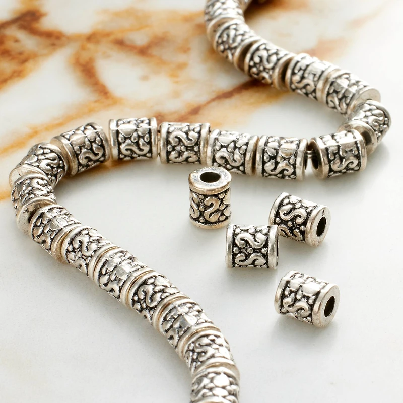 Antique Silver Tube Beads, 6mm by Bead Landing™