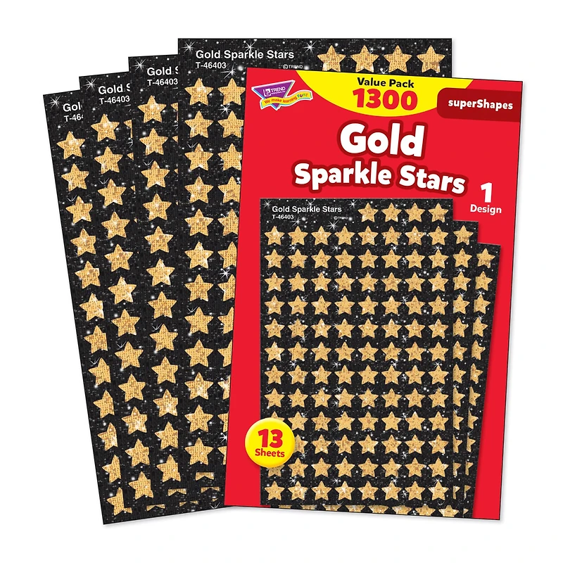 Trend Enterprises® superShapes Gold Sparkle Stars, 3 Packs of 1,300