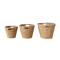 Hello Honey® Natural Round Decorative Handwoven Seagrass Cone Basket Set with Handles