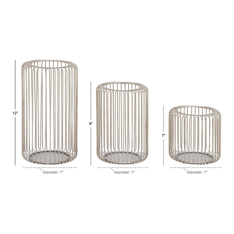 Silver Metal Modern Lantern Set