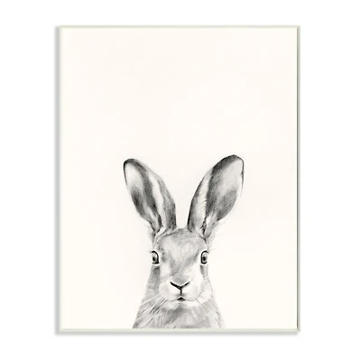 Stupell Industries Bunny Rabbit Portrait Grey Drawing Design Wood Wall Plaque