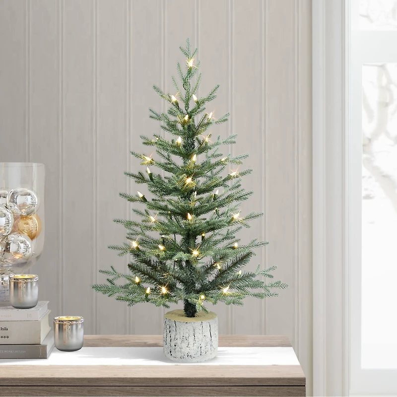 3ft. Pre-Lit Blue Arctic Fir Artificial Potted Christmas Tree, Warm White LED Lights