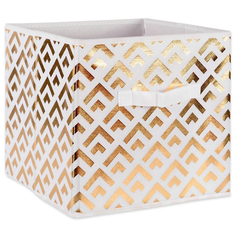 DII® 11" Nonwoven Polyester White & Gold Double Diamond Storage Cube, 2ct.