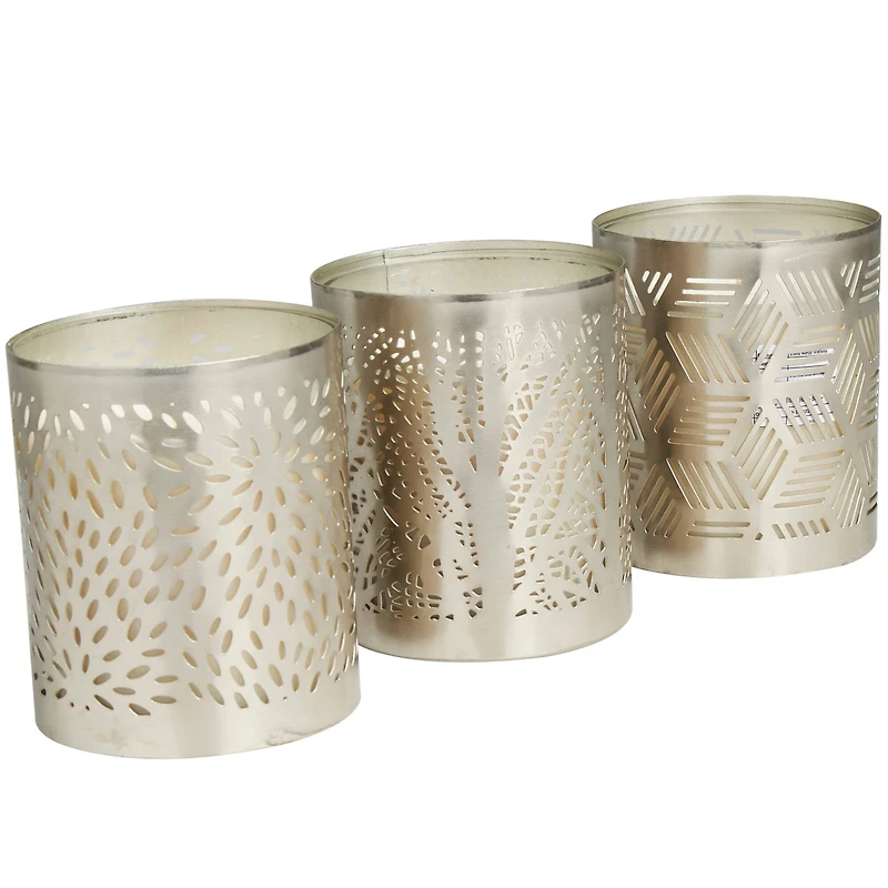 White Wax Vanilla Marshmallow Scented Candle with Geometric Silver Containers, 3ct.