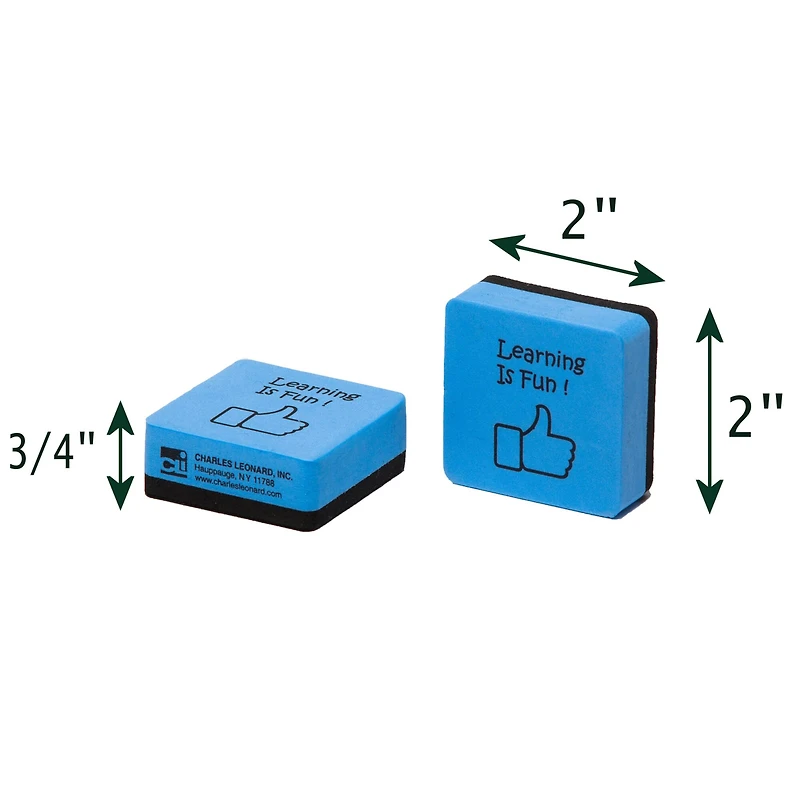 Charles Leonard Blue & Black Learning is Fun Mini Whiteboard Eraser, 3 Packs of 15