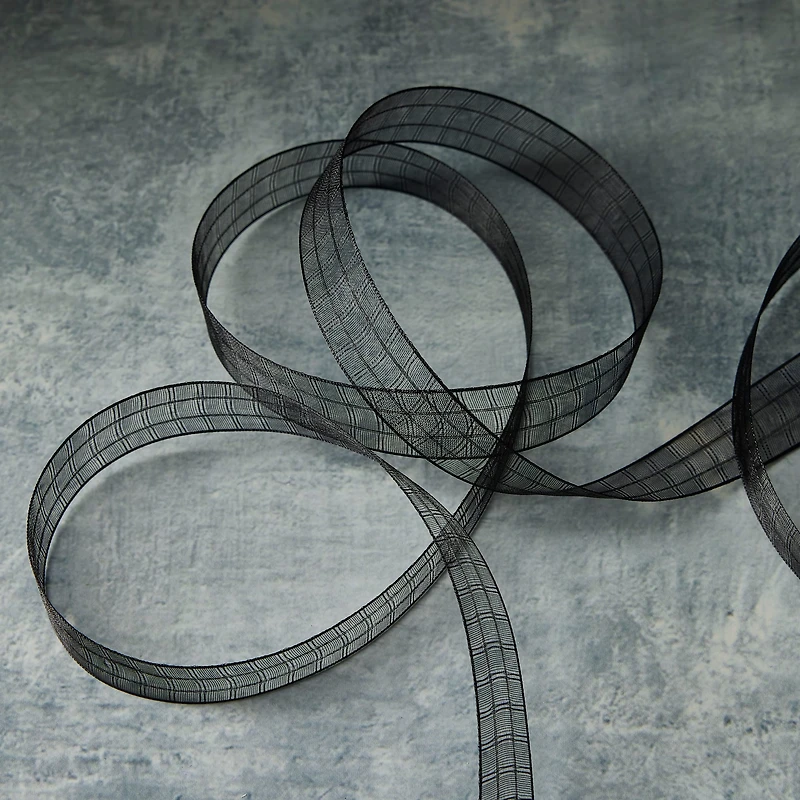 5/8" x 5yd. Black Plaid Organza Ribbon by Celebrate It™