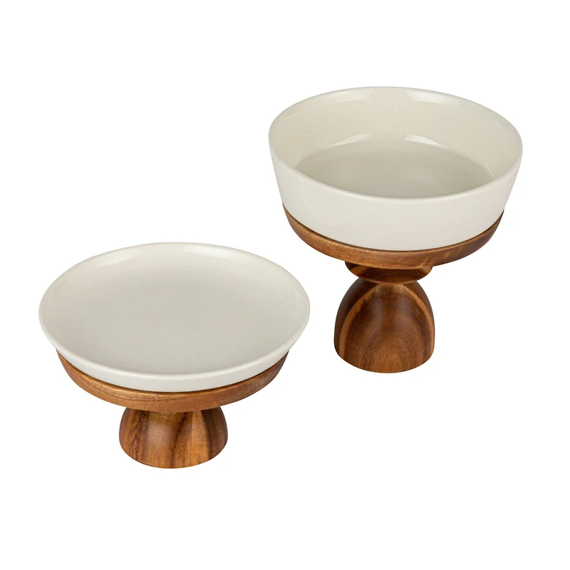 Hello Honey® 5.75" White & Natural Acacia Wood Enhanced Stoneware Serving Set