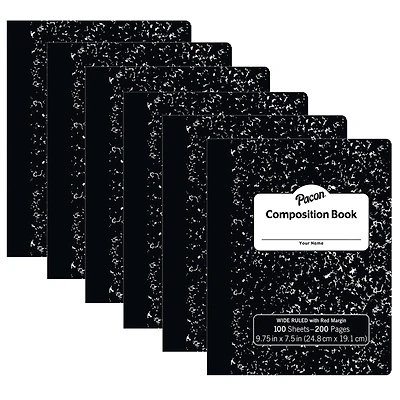 Pacon® 10" x 7" Black Marble Composition Book, 3/8" Ruled with Margin, 100 Sheets Per Book, 6ct.