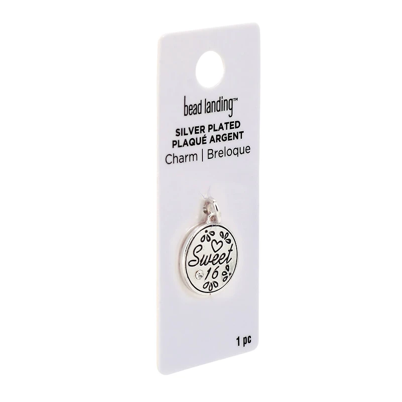 Silver Plated Sweet 16 Disc Charm by Bead Landing™