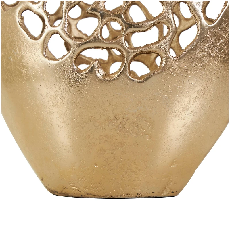 15" Gold Aluminum Vase with Freeform Open Lattice