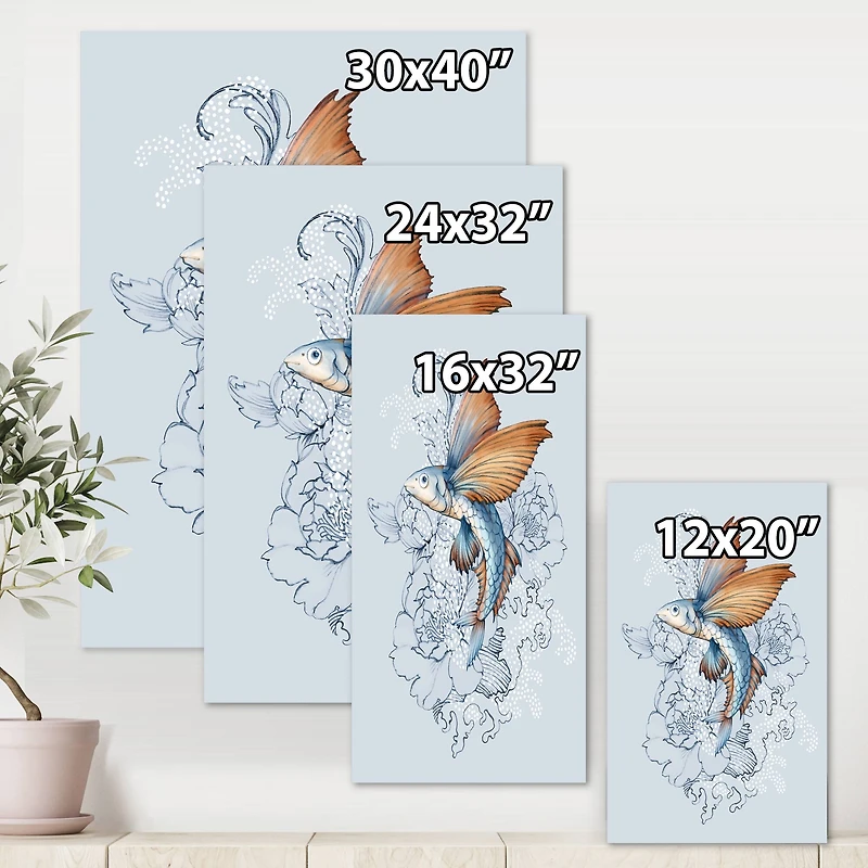 Designart - Flying Fish On Peonies