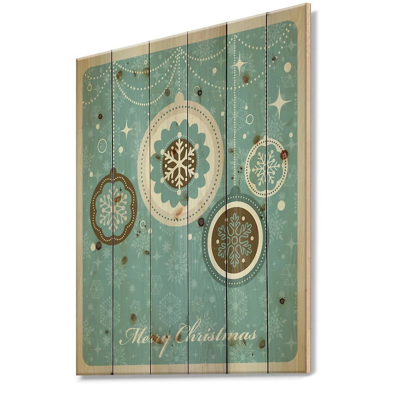 Designart Merry Christmas Tree Ball Print on Natural Pine Wood