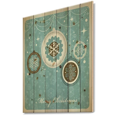 Designart Merry Christmas Tree Ball Print on Natural Pine Wood