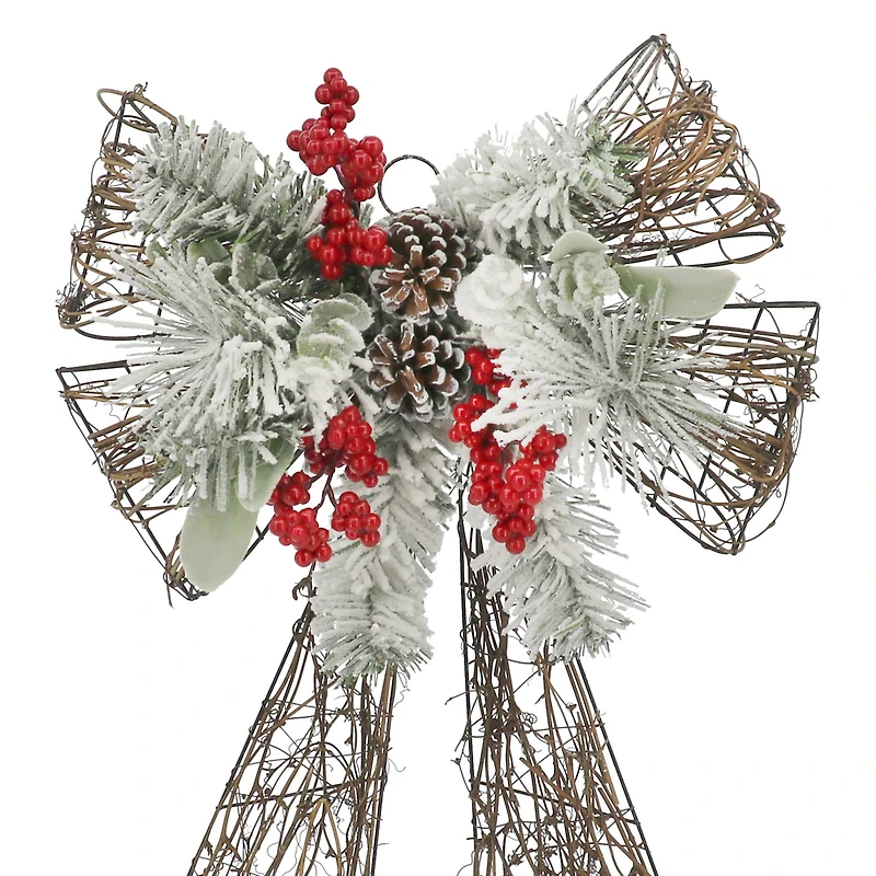 22" Snowy Pine & Red Berry Grapevine Bow by Ashland®