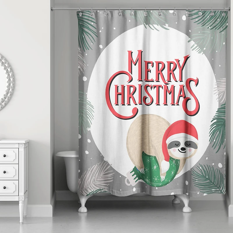 Merry Christmas Sleepy Sloth Shower Curtain