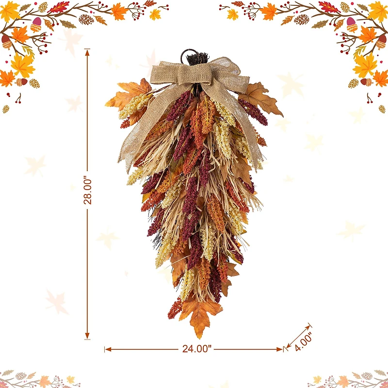 Glitzhome® 28" Fall Sorghum Swag Includes a Black Metal Wreath Hanger