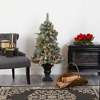 4ft. Pre-Lit Frosted Pine Artificial Christmas Tree with Pinecones & Berries, Clear LED Lights