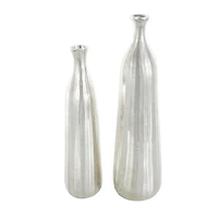 Silver Decorative Aluminum Vase Set with Wavy Accents & Textured Ridges