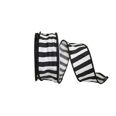 JAM Paper 1.5" x 10yd. Black Wired Cabana Stripe Silk Ribbon