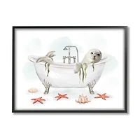 Stupell Industries White Harp Seal Ocean Inspired Bath Animal in Frame Wall Art