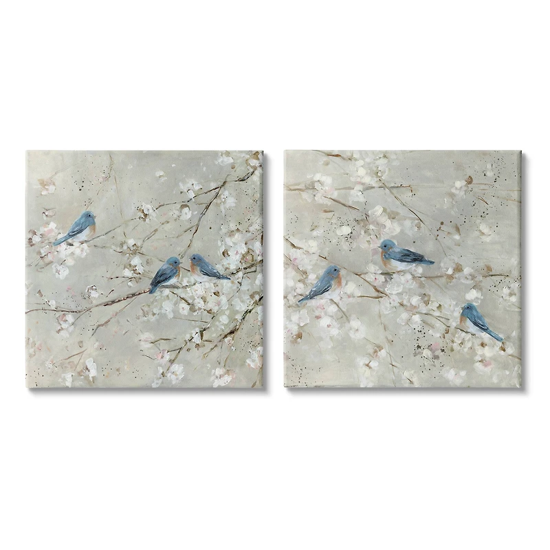 Stupell Industries Blue Birds Perched Tree Blossoms Spring Scene Canvas Wall Art