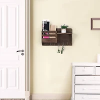 NEX™ 16" Brown Wall-Mounted Mail & Key Holder Organizer with 6 Key Hooks