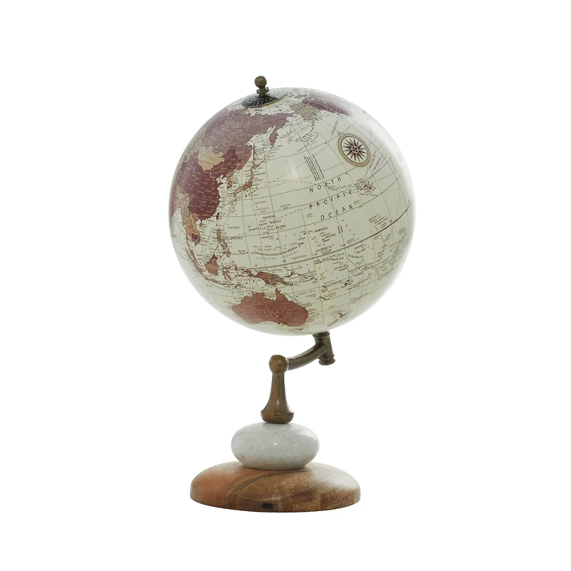 13" Cream Mango Wood & Marble Contemporary Globe