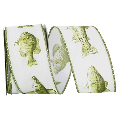 JAM Paper 2.5" x 10yd. Faux Linen Wired Freshwater Fish Ribbon