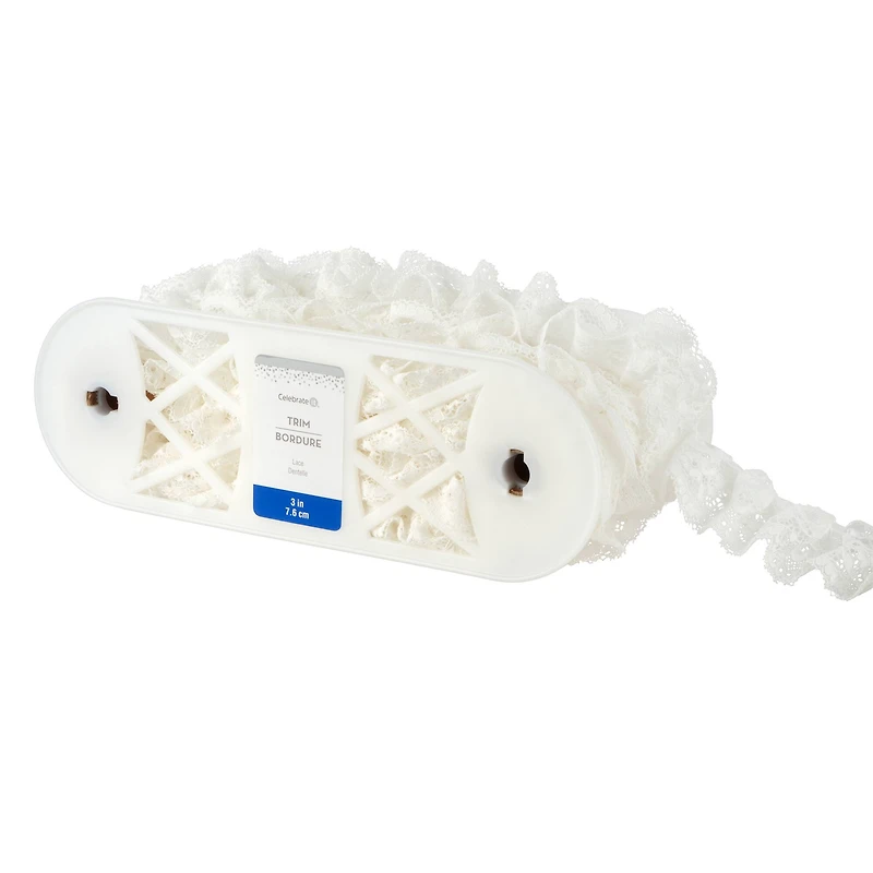 3" White Pleated Lace Trim by Celebrate It®