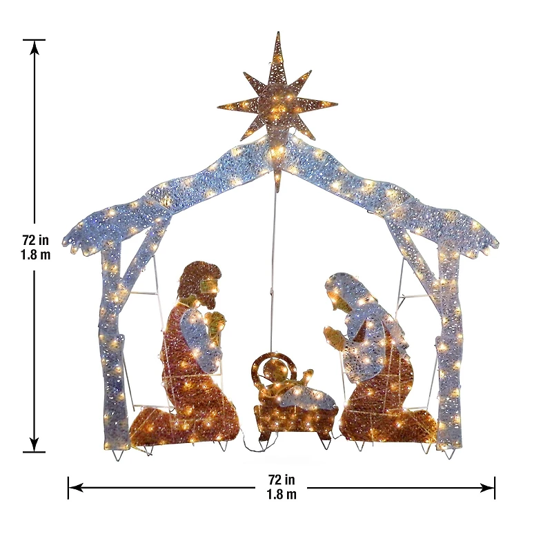 72" Nativity Scene, White LED Lights