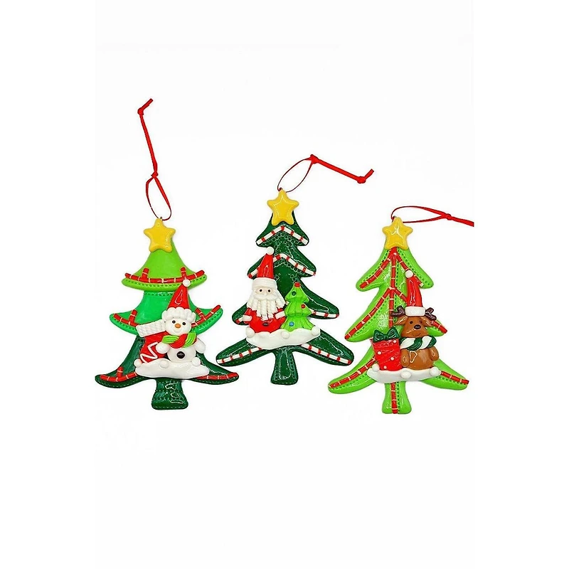 Wizardi 4.75" Glossy Gingerbread Tree with Reindeer Christmas Ornament