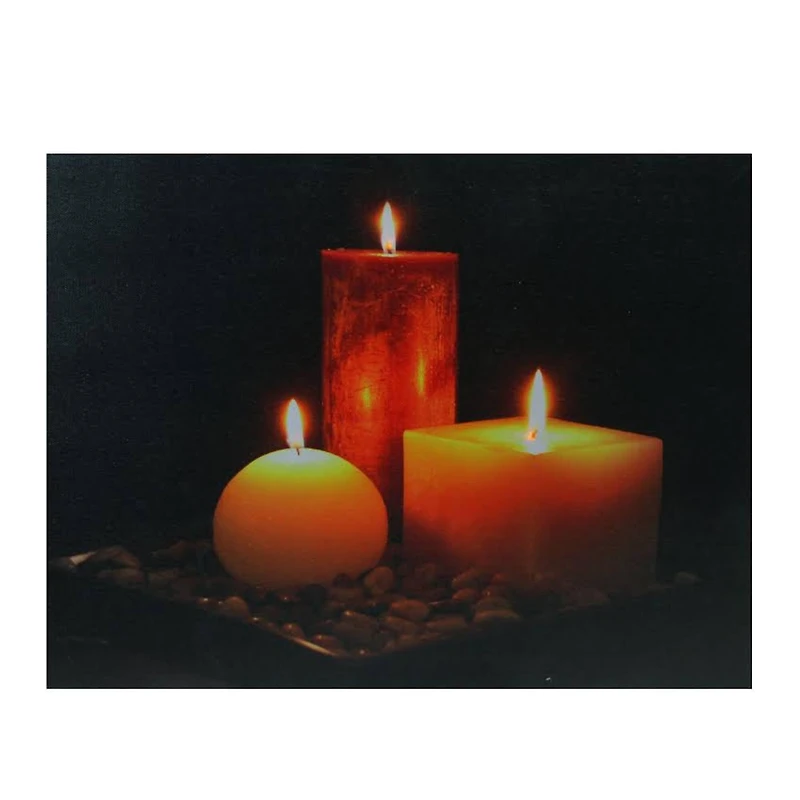 LED Tranquil Zen Triple Candle Canvas Wall Art