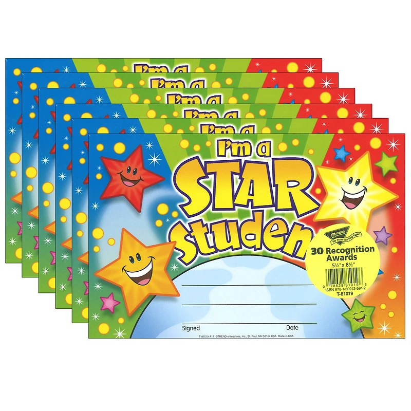 Trend Enterprises® I'm a Star Student Recognition Awards, 6 Packs of 30