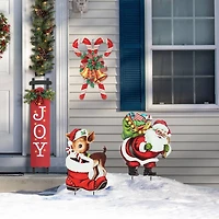 Glitzhome® 24" Metal Glitter Santa, Reindeer & Candy Cane Yard Stake Set