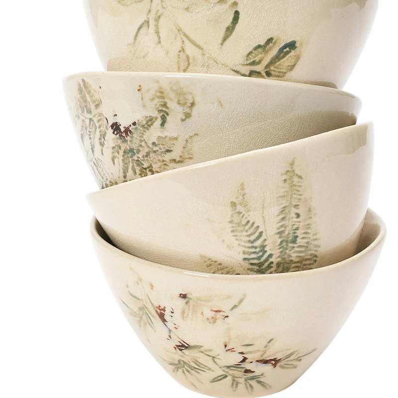 Hello Honey® 5" Cream & Green Reactive Crackle Glaze Debossed Stoneware Bowl Set