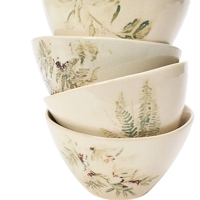 Hello Honey® 5" Cream & Green Reactive Crackle Glaze Debossed Stoneware Bowl Set