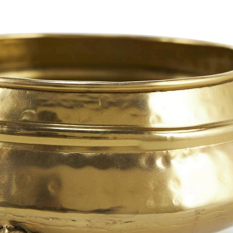Gold Metal Scroll Foot Hammered Pot Planter Set