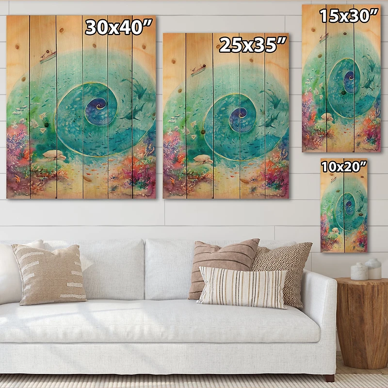 Designart - Turquoise Ocean Spiral With Coral Reef Fishes