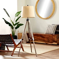 Brown Wood Industrial Floor Lamp, 61" x 25" x 25"