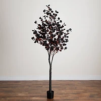 7ft. Pre-Lit Artificial Halloween Black Eucalyptus Tree with 420 Orange & Purple LED Lights
