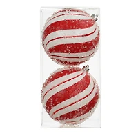 2 Pack 4.7" Red & White Peppermint Stripes Shatterproof Ball Ornaments by Ashland®