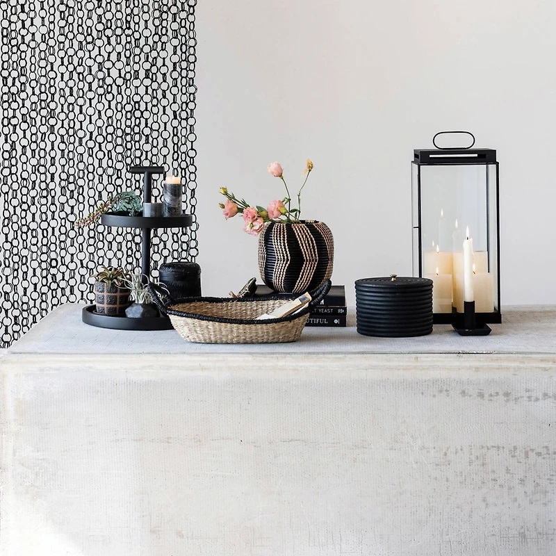 Hello Honey® 9" Black & Natural Handwoven Rattan Basket with Lid