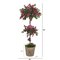 5.3ft. Pink & Green Bougainvillea Artificial Topiary Tree in Farmhouse Planter