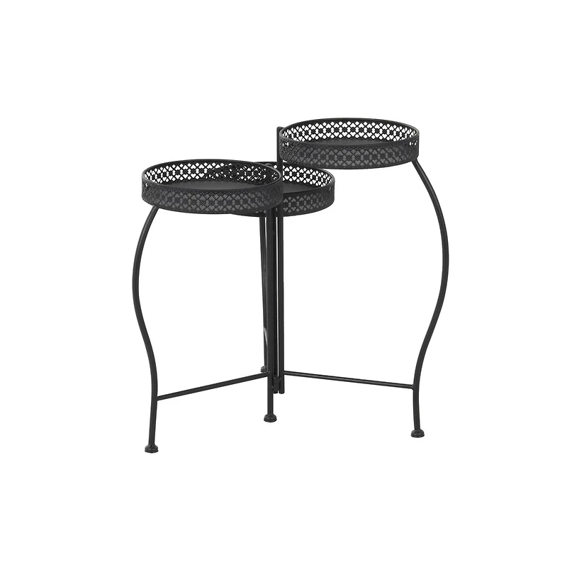 20" Metal Curved Folding 3-Tier Plant Stand with Floral & Scroll Patterns